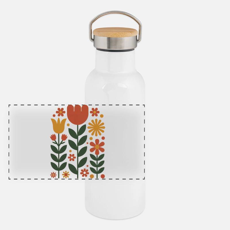 Blumen - Blühende Harmonie Panorama Thermosflasche mit Bambusdeckel