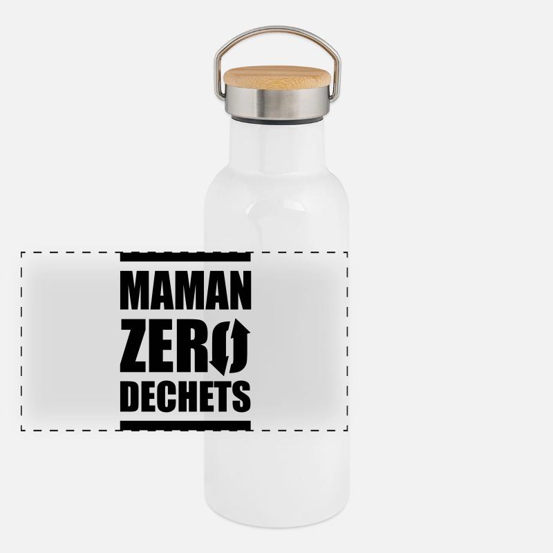 Maman zero dechets - Gourde isotherme avec bouchon en bambou - blanc