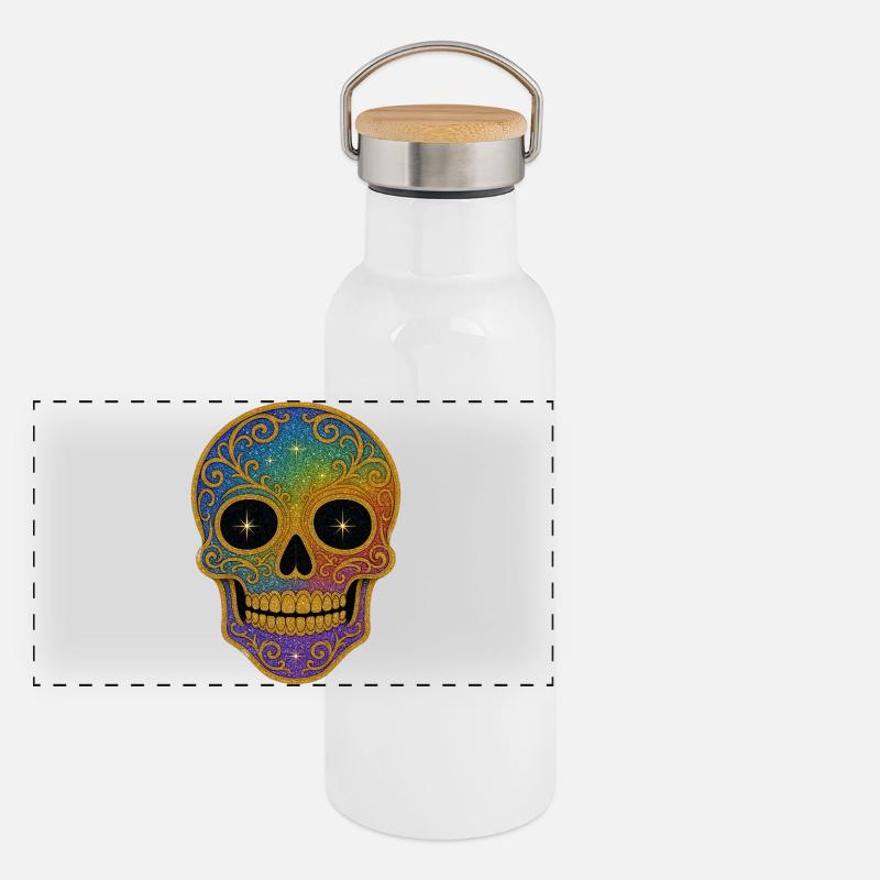 Conception de crâne arc-en-ciel Gourde isotherme avec bouchon en bambou