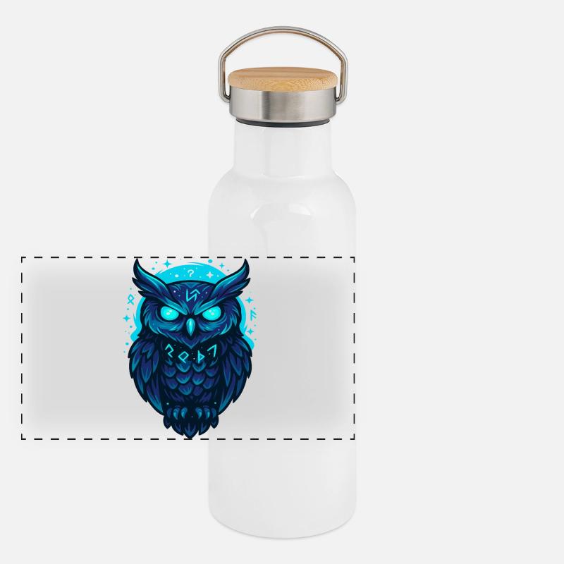 Notte luminosa del gufo runico - Thermos con coperchio in bambù - bianco