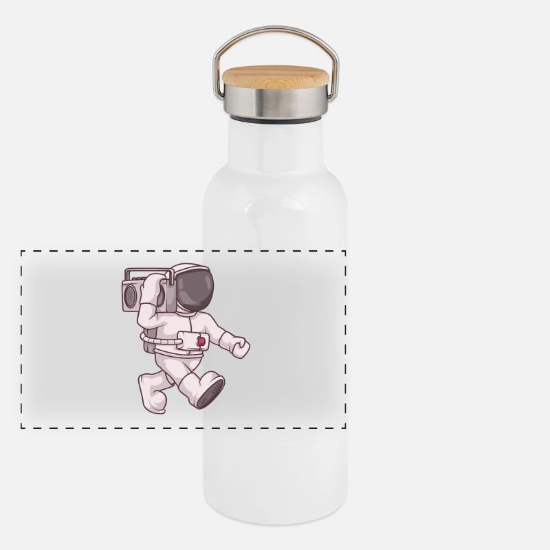 Astronauten-Ghettoblaster Panorama Thermosflasche mit Bambusdeckel