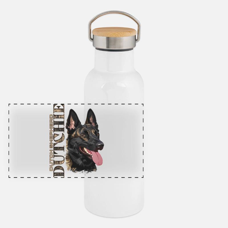 Dutchie - Holländischer Schäferhund Panorama Thermosflasche mit Bambusdeckel