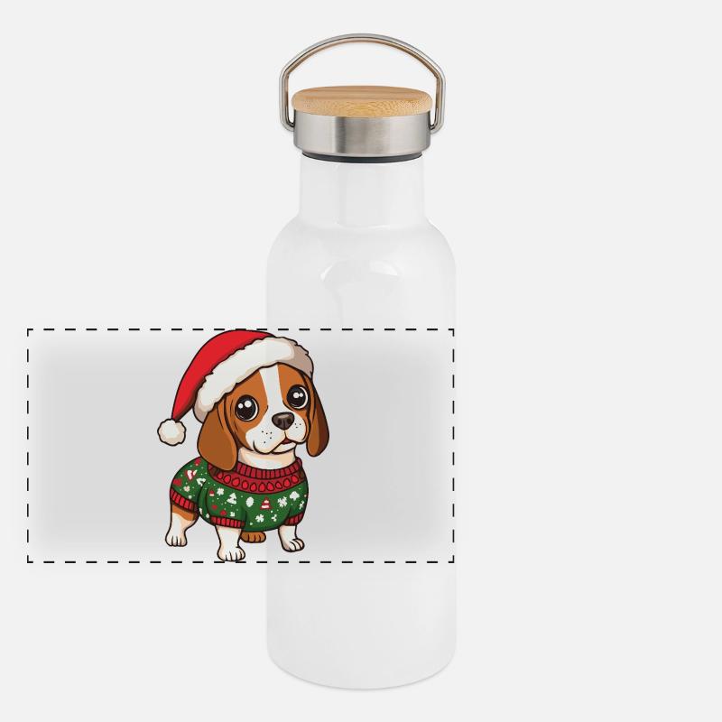 Beagle Chien Noël Gourde isotherme avec bouchon en bambou