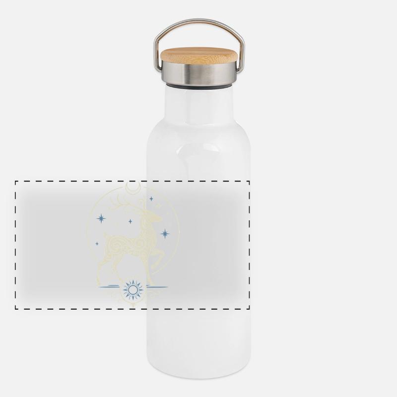 Celtic Yule Deer with Sun and Moon Panoramic Thermal Bottle with Bamboo Lid