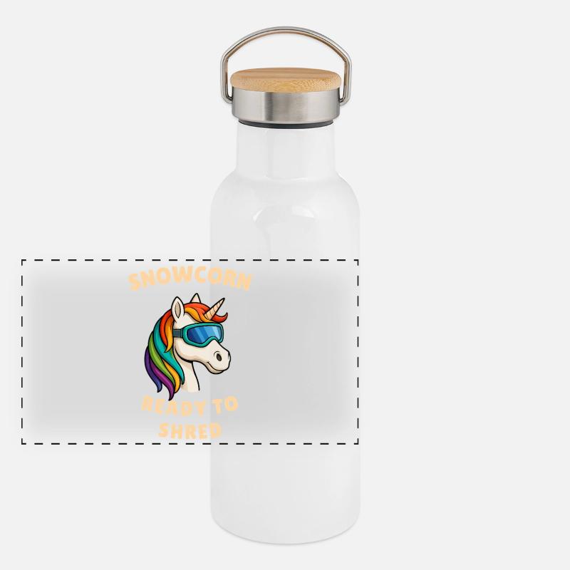 Schnee Einhorn  Panorama Thermosflasche mit Bambusdeckel