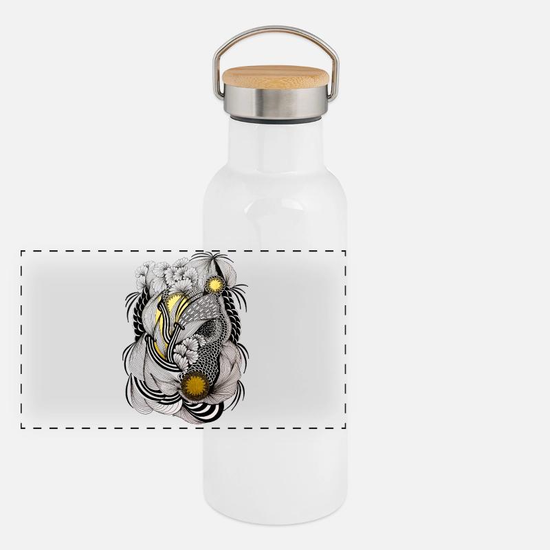 Gamme de fleurs fluides avec des accents dorés Gourde isotherme avec bouchon en bambou
