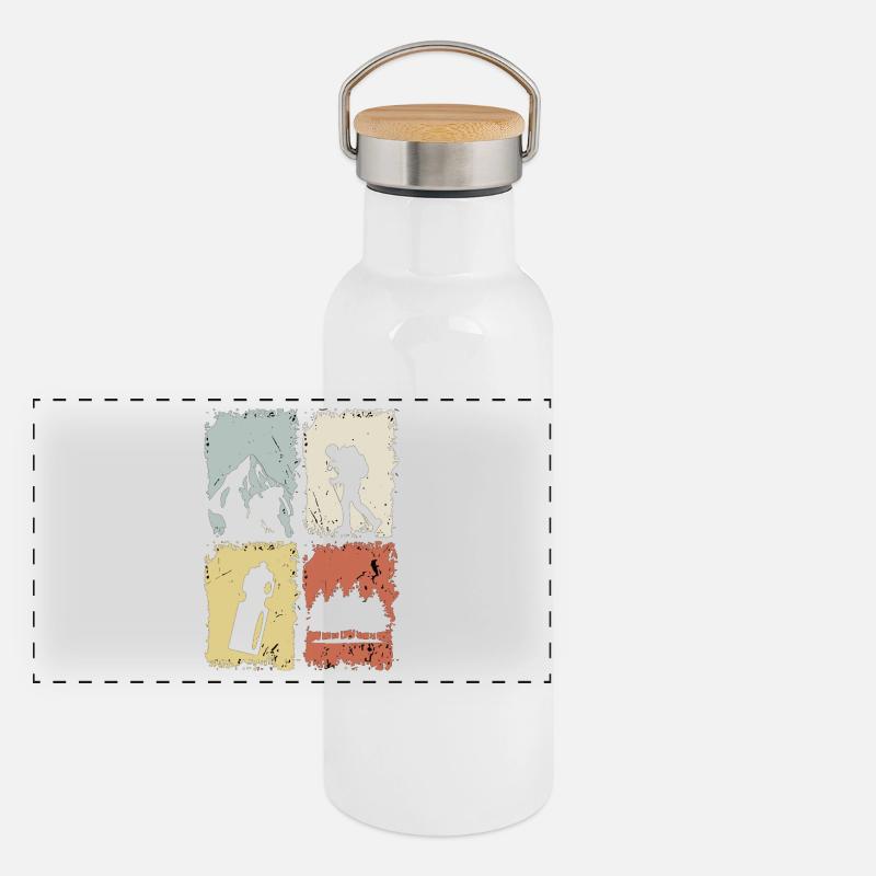 Vier Panel Silhouette Grunge Panorama Thermosflasche mit Bambusdeckel