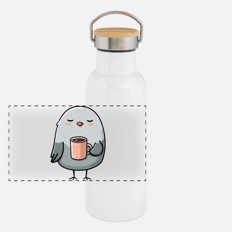Cozy Pigeon with Coffee Mug Panoramic Thermal Bottle with Bamboo Lid