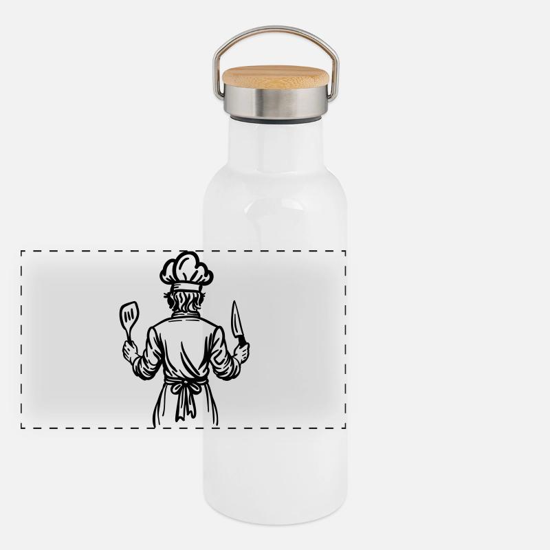 Father’s Kitchen Soul – Chef Line Art Design Gourde isotherme avec bouchon en bambou