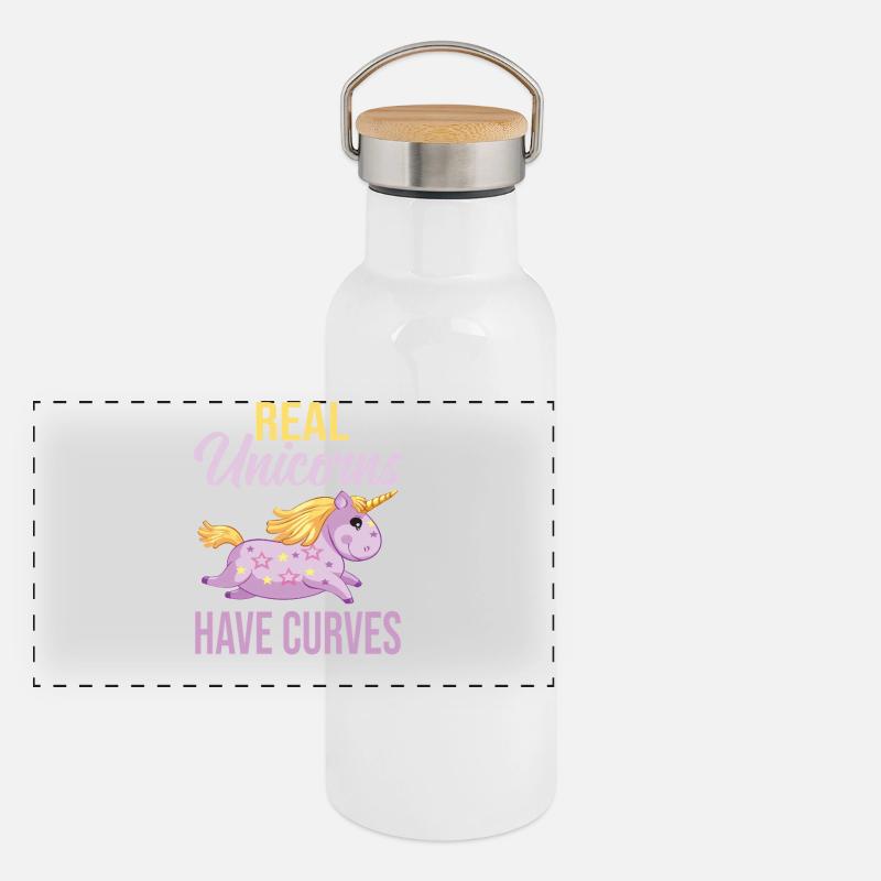 Real Unicorns have curves Panorama Thermosflasche mit Bambusdeckel
