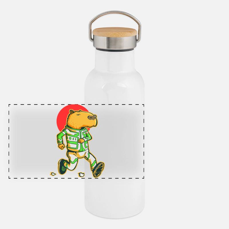 Kapybara-Läufer Panorama Thermosflasche mit Bambusdeckel