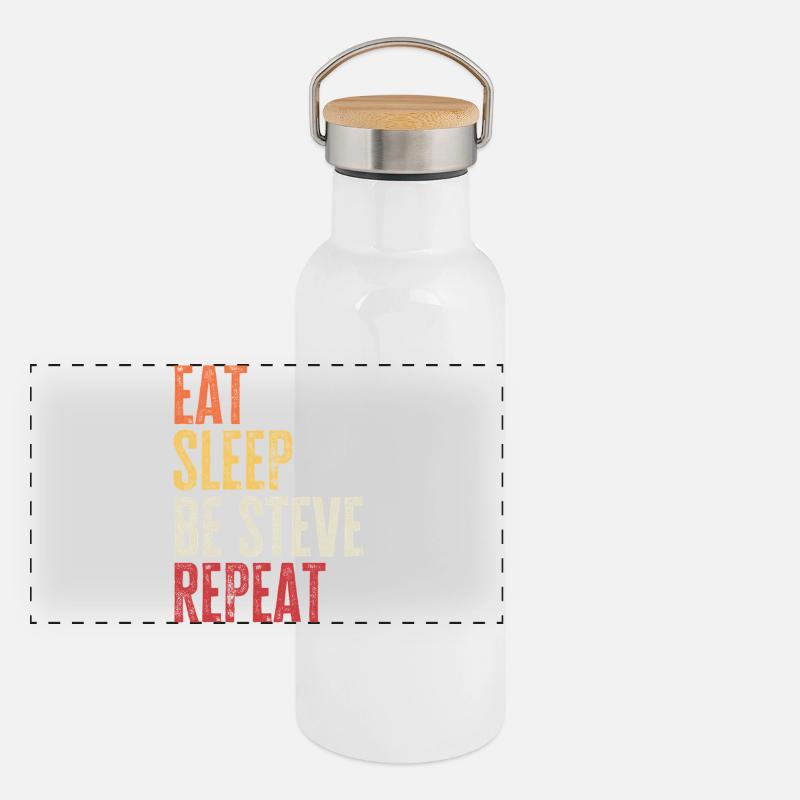 Eat Sleep Be Steve Repeat Retro Name Panoramic Thermal Bottle with Bamboo Lid