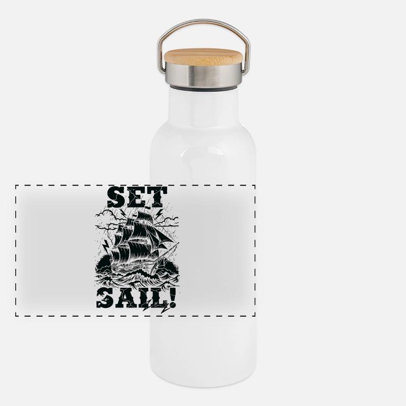 Set Sail Tempête Noire Vintage Gourde isotherme avec bouchon en bambou