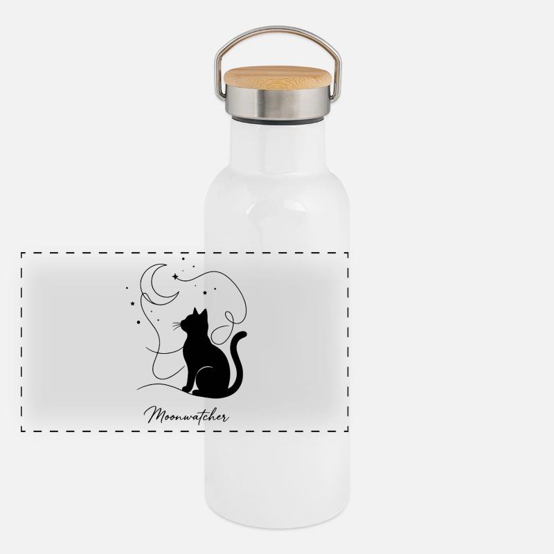 Nuit Silhouette de Chat Moonwatcher Gourde isotherme avec bouchon en bambou
