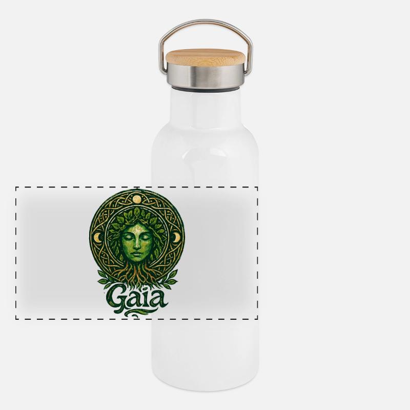 Gaia – Mutter Natur – Baum des Lebens Panorama Thermosflasche mit Bambusdeckel