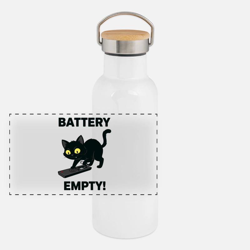 Battery Empty Chat Télécommande Humour Gourde isotherme avec bouchon en bambou