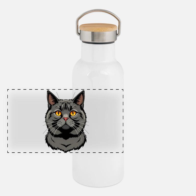 schwarze Katze britisch Kurzhaar Panorama Thermosflasche mit Bambusdeckel