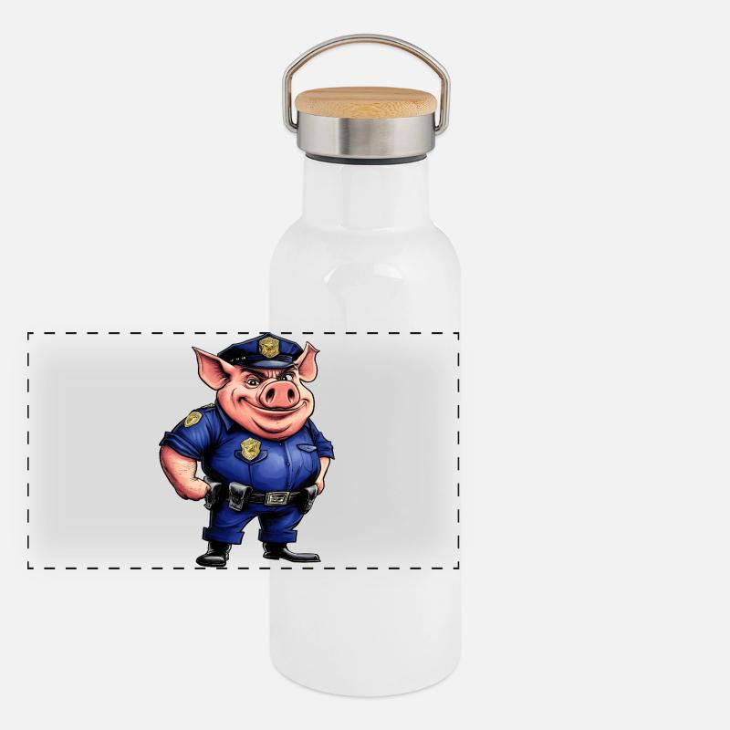 Cochon policier Gourde isotherme avec bouchon en bambou