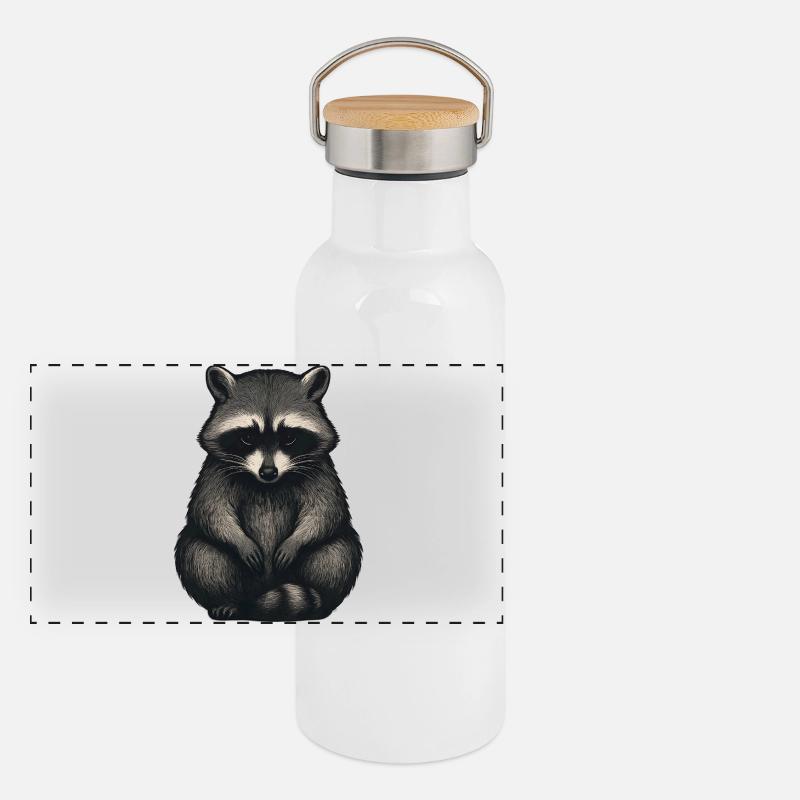 Trauriger Waschbär im Nachtwald Stil - Panorama Thermosflasche mit Bambusdeckel - Weiß