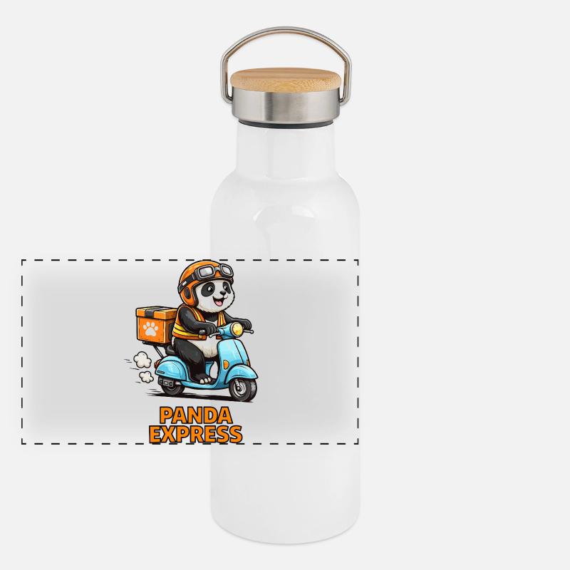 Panda Lieferroller Panorama Thermosflasche mit Bambusdeckel