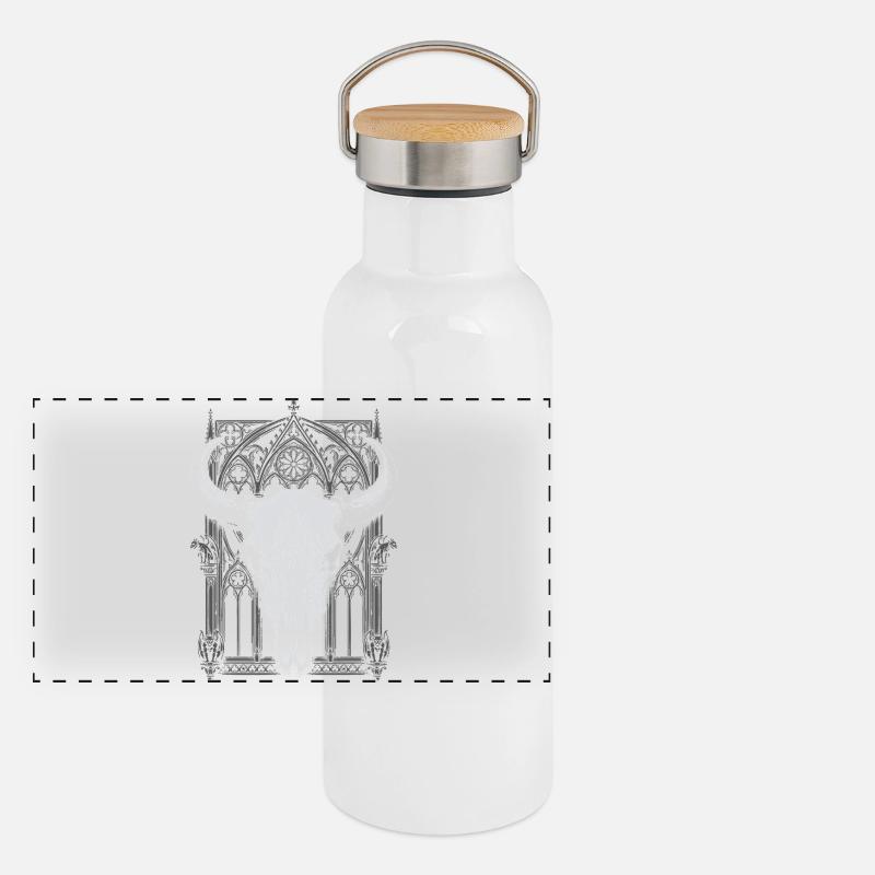 Gotisches Stierschädelwappen Panorama Thermosflasche mit Bambusdeckel
