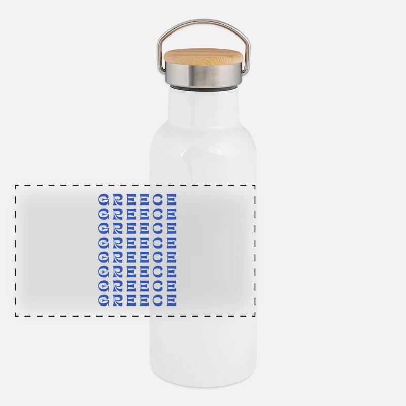 Typographie du Bleu de la Grille de Grèce Gourde isotherme avec bouchon en bambou