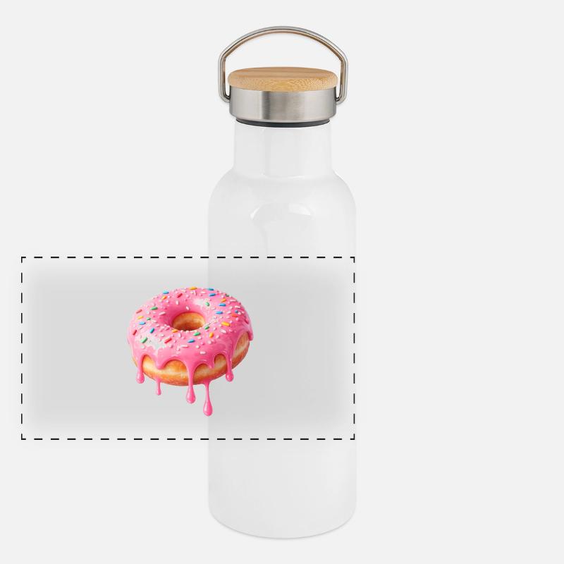 Tropfende Donut Delight – Süß Panorama Thermosflasche mit Bambusdeckel