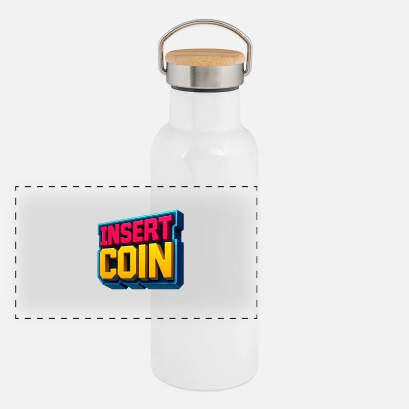 Conception de jeu rétro néon Gourde isotherme avec bouchon en bambou