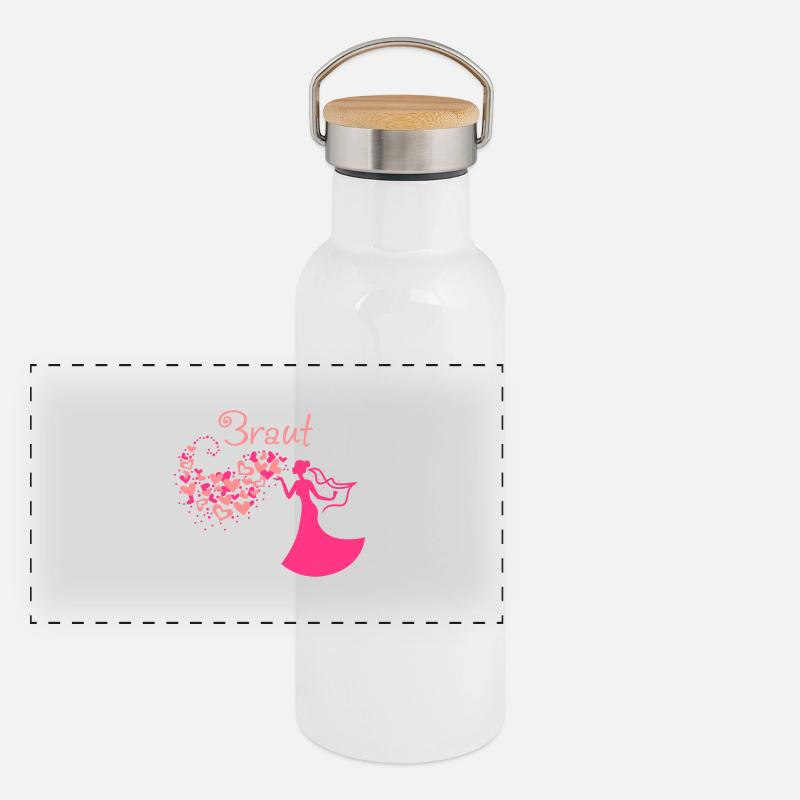 Herzwolken Braut Text Panorama Thermosflasche mit Bambusdeckel
