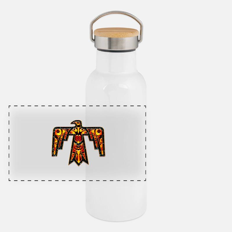 Thunderbird - Donnervogel - Kraft Symbol Panorama Thermosflasche mit Bambusdeckel