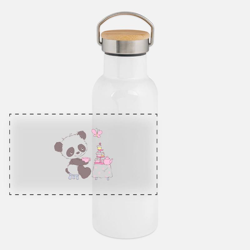 Cute little panda with cupcakes Panoramic Thermal Bottle with Bamboo Lid