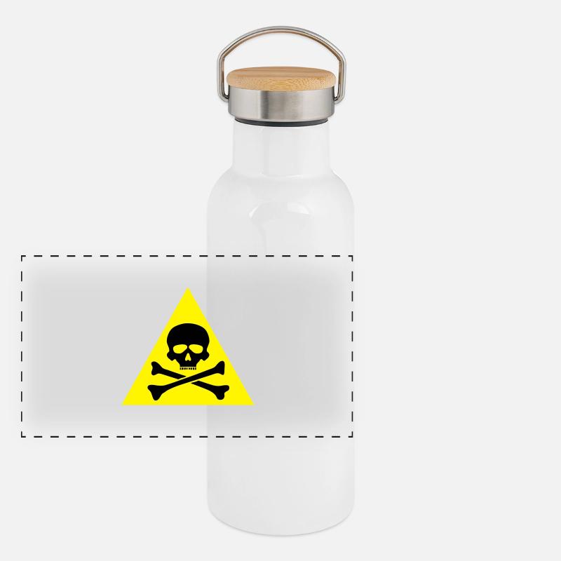 panneau danger tete de mort crane os Gourde isotherme avec bouchon en bambou