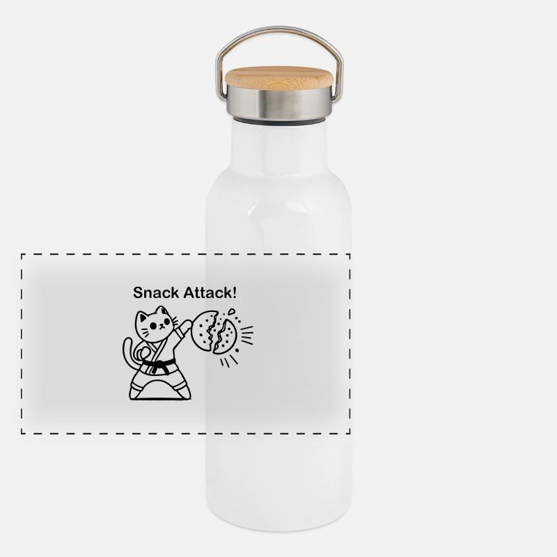 Karaté Chat frappant un biscuit - Snack Attack Design Gourde isotherme avec bouchon en bambou