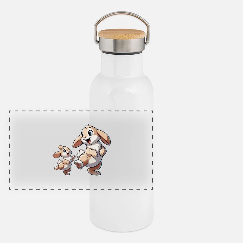 Lapin mère avec enfant gambadant brun Gourde isotherme avec bouchon en bambou