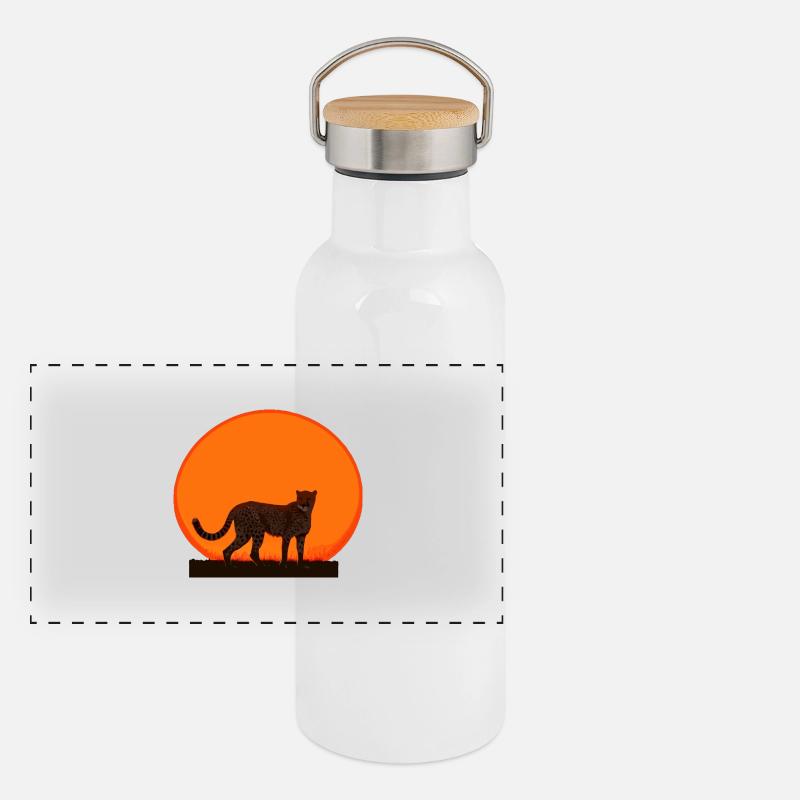 Guépard au lever du soleil Gourde isotherme avec bouchon en bambou