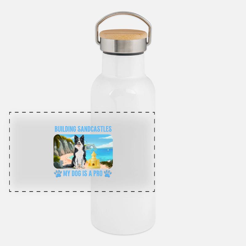 Mon chien sur la plage Gourde isotherme avec bouchon en bambou
