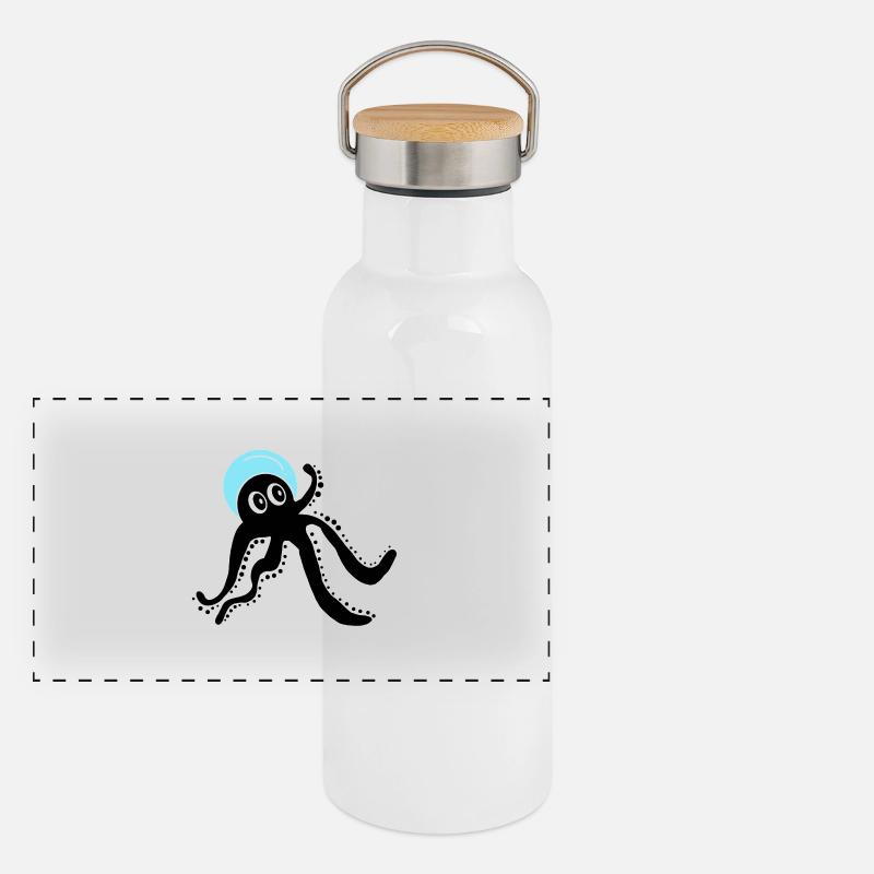 Pieuvre noire Gourde isotherme avec bouchon en bambou