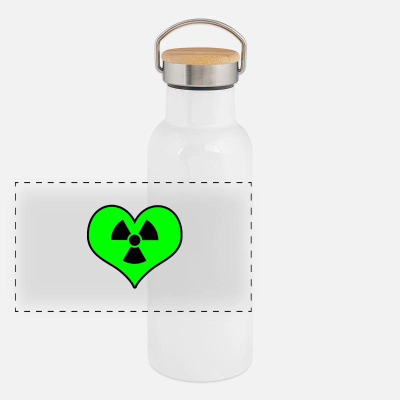 Liebe Strahlung - Panorama Thermosflasche mit Bambusdeckel - Weiß