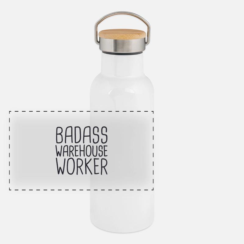 Warehouse Worker Badass Panorama Thermosflasche mit Bambusdeckel