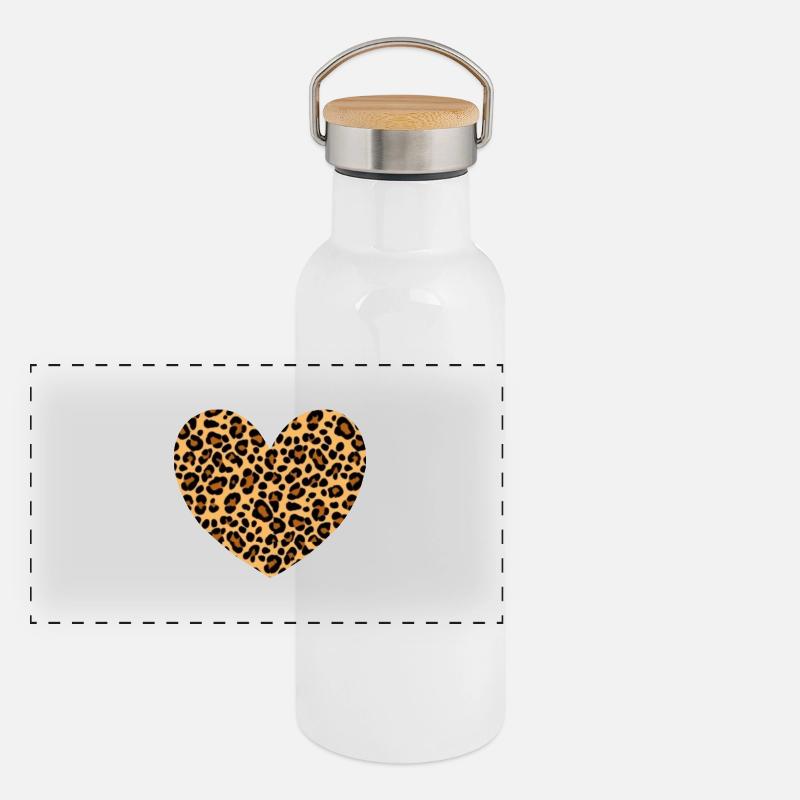 Herz Muster Leopard Geschenk Panorama Thermosflasche mit Bambusdeckel