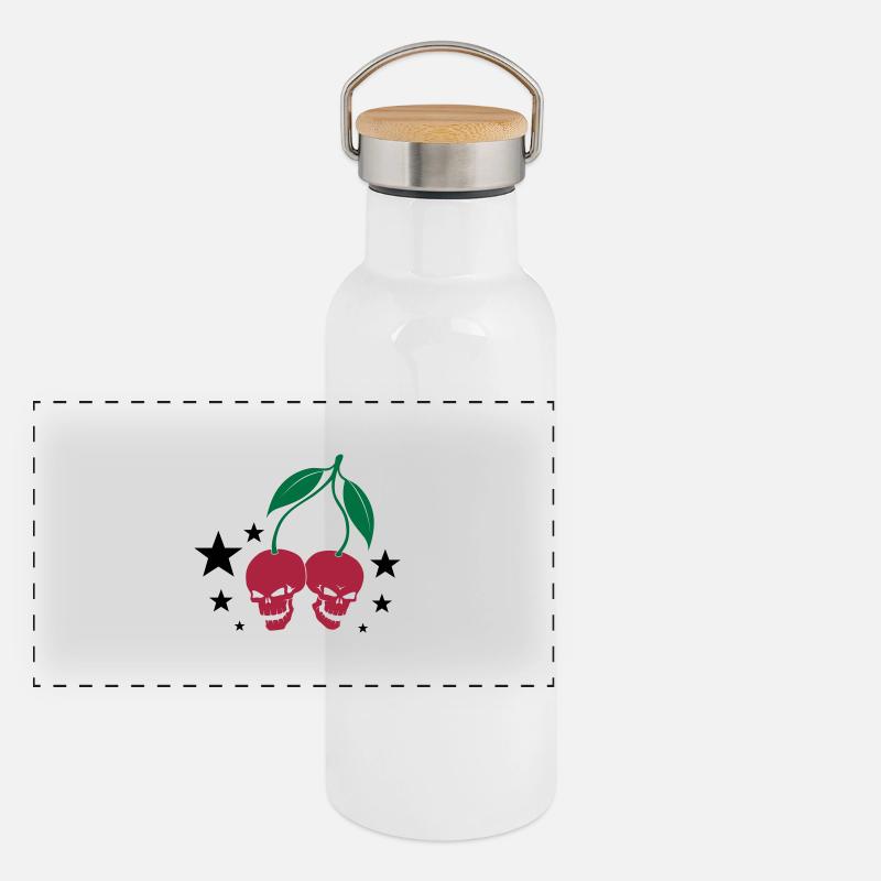 Cherry Skulls Panorama Thermosflasche mit Bambusdeckel