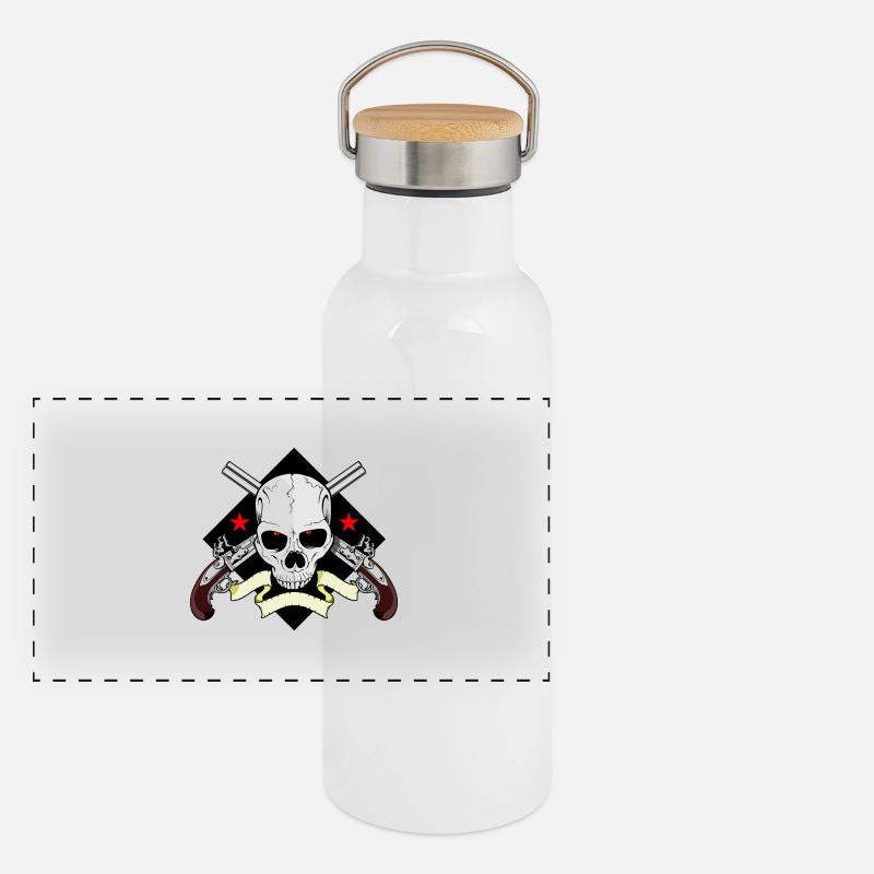 Skull mit Waffen Panorama Thermosflasche mit Bambusdeckel
