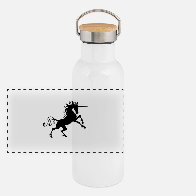 Heraldisches Einhorn Panorama Thermosflasche mit Bambusdeckel