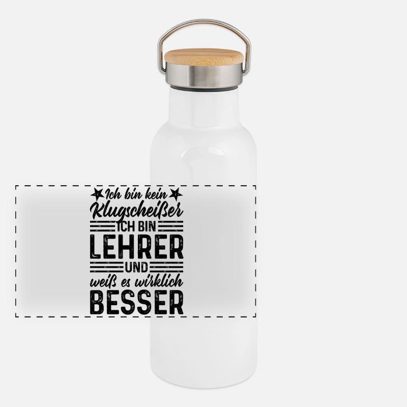 Lehrer lustiger Spruch Ich bin kein Klugscheißer Panorama Thermosflasche mit Bambusdeckel