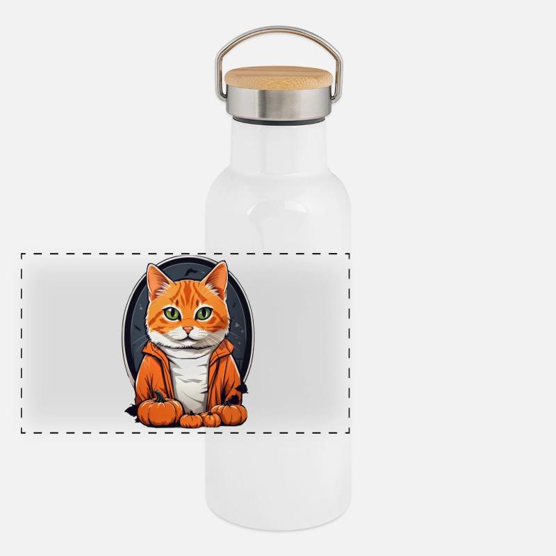 Halloween Katze Panorama Thermosflasche mit Bambusdeckel