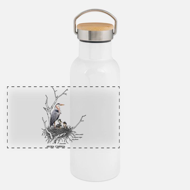 Héron cendré Gourde isotherme avec bouchon en bambou