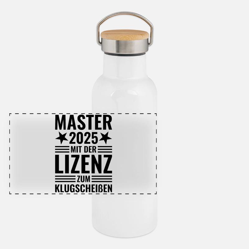 Master 2025 mit der Lizenz zum Klugscheißen Panorama Thermosflasche mit Bambusdeckel