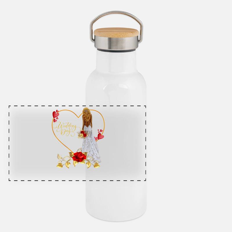 Red Rose Wedding Day Panoramic Thermal Bottle with Bamboo Lid