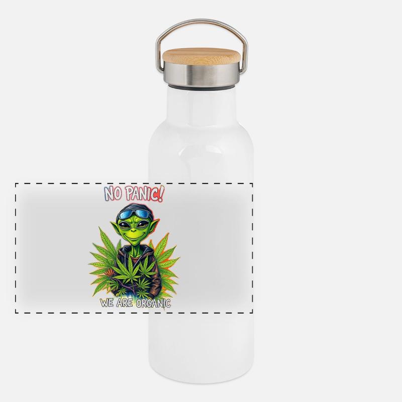 Cannabis Alien - PAS DE PANIQUE NOUS SOMMES BIO 2 Gourde isotherme avec bouchon en bambou