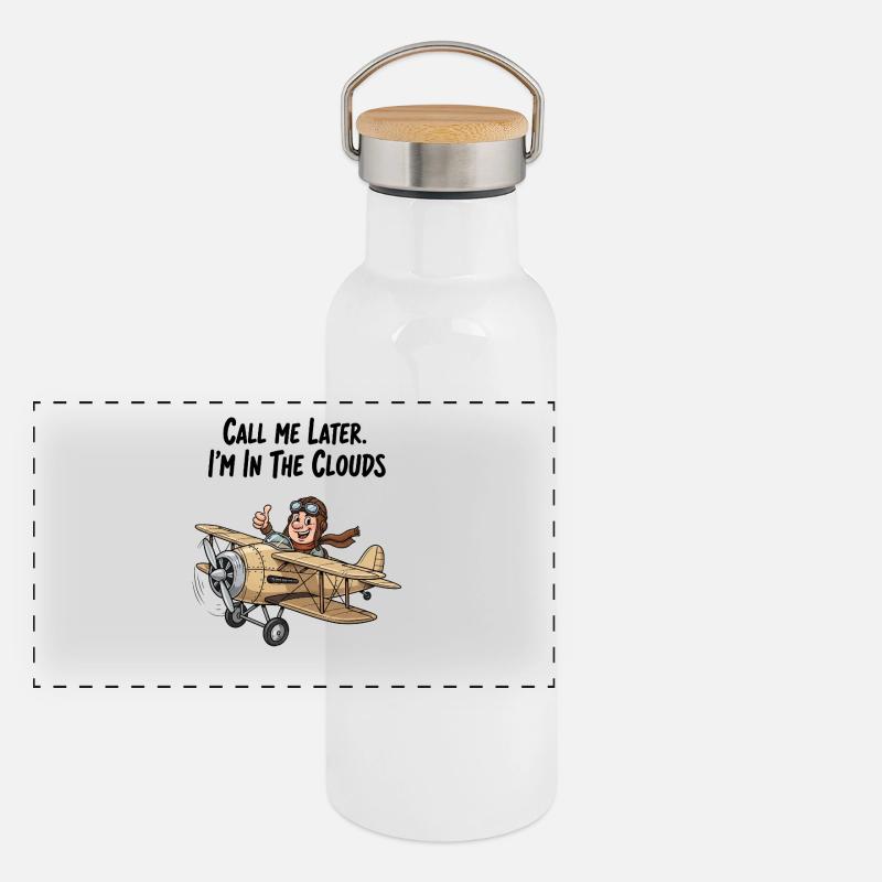 Pilot im Höhenflug: Ruf mich später an! Panorama Thermosflasche mit Bambusdeckel
